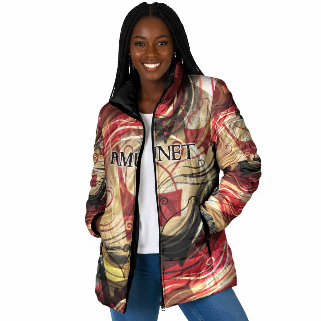Amunet Padded Jacket with Egyptian Queen Portrait Ancient Mythology