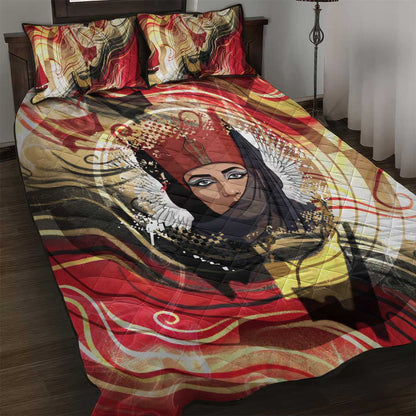 Amunet Quilt Bed Set with Egyptian Queen Portrait Ancient Mythology