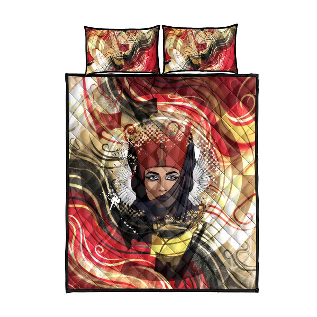 Amunet Quilt Bed Set with Egyptian Queen Portrait Ancient Mythology