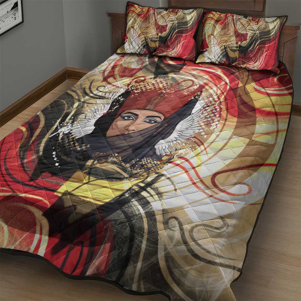 Amunet Quilt Bed Set with Egyptian Queen Portrait Ancient Mythology