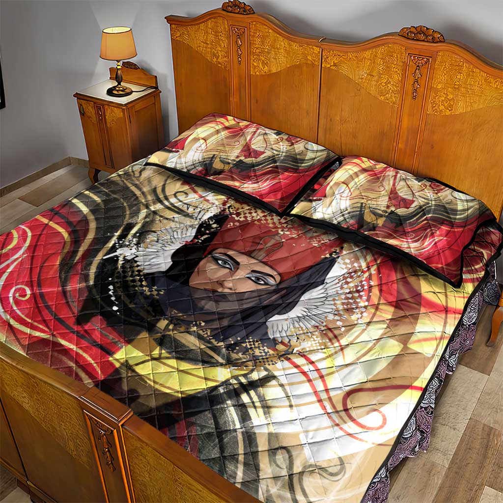 Amunet Quilt Bed Set with Egyptian Queen Portrait Ancient Mythology