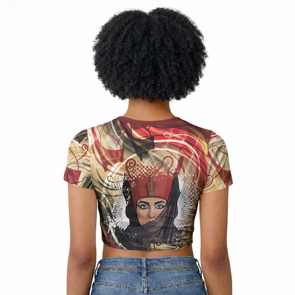 Amunet Raglan Cropped T shirt with Egyptian Queen Portrait Ancient Mythology