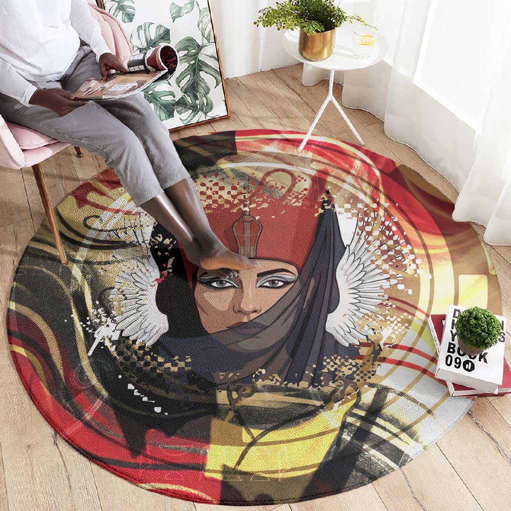Amunet Round Carpet with Egyptian Queen Portrait Ancient Mythology
