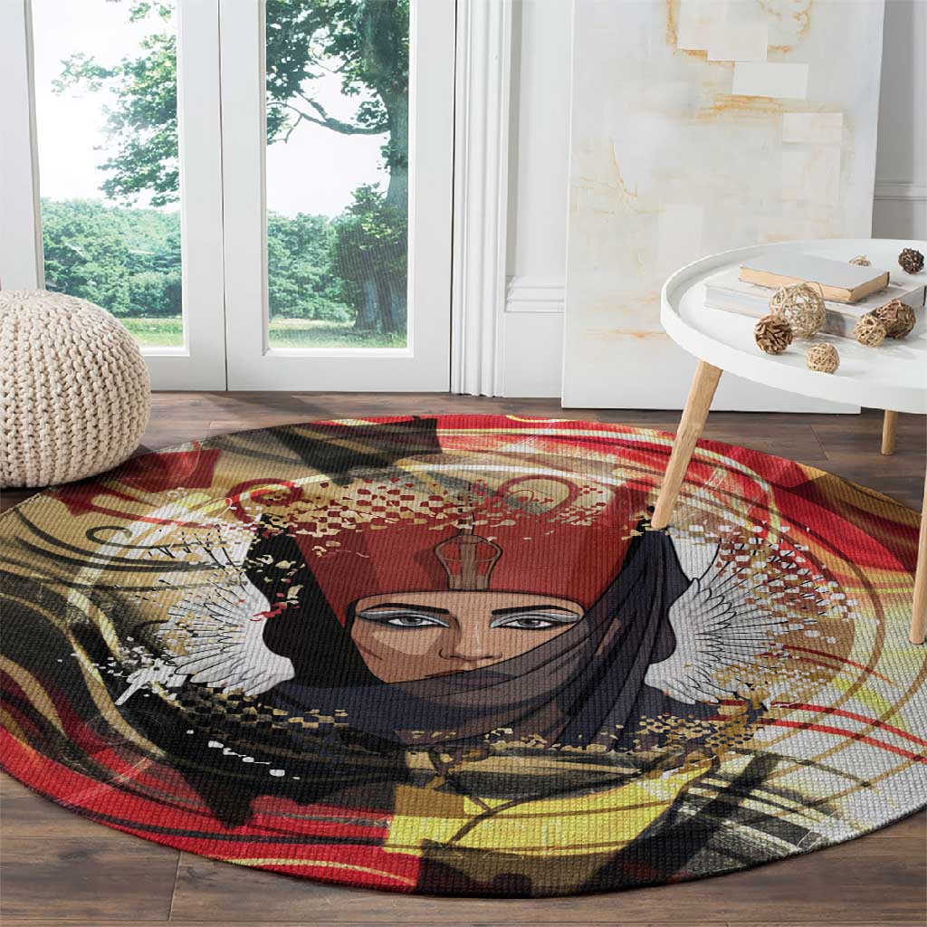 Amunet Round Carpet with Egyptian Queen Portrait Ancient Mythology
