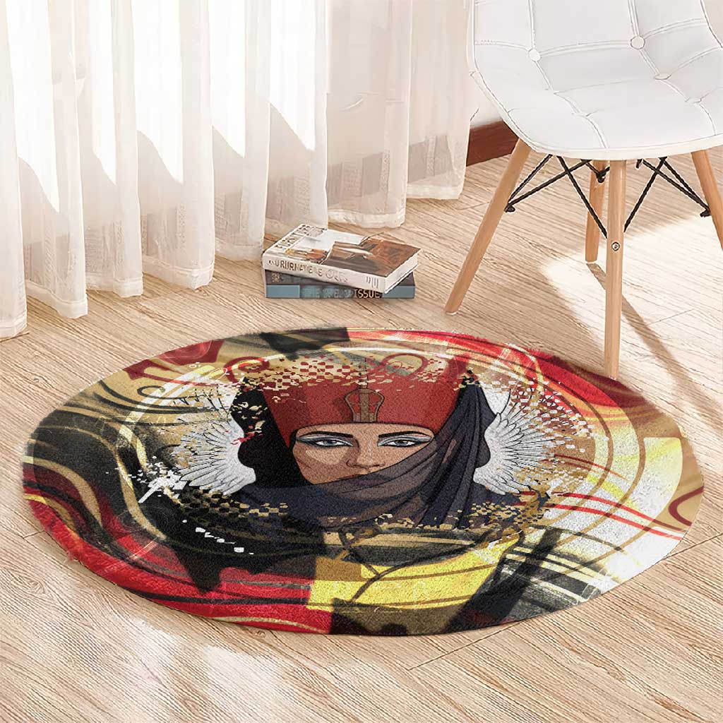 Amunet Round Carpet with Egyptian Queen Portrait Ancient Mythology