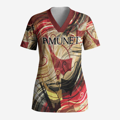 Amunet Scrub Top with Egyptian Queen Portrait Ancient Mythology