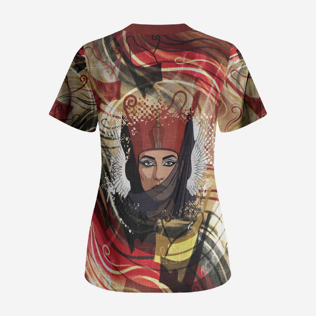 Amunet Scrub Top with Egyptian Queen Portrait Ancient Mythology