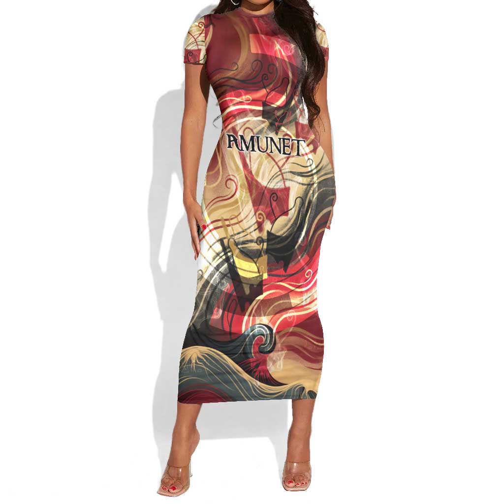 Amunet Short Sleeve Bodycon Dress with Egyptian Queen Portrait Ancient Mythology