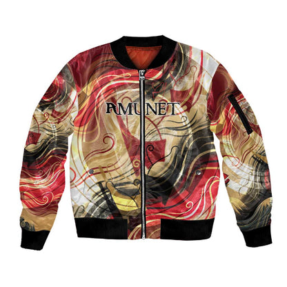 Amunet Sleeve Zip Bomber Jacket with Egyptian Queen Portrait Ancient Mythology