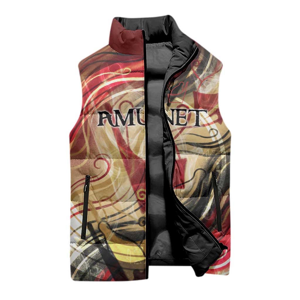 Amunet Sleeveless Puffer Jacket with Egyptian Queen Portrait Ancient Mythology