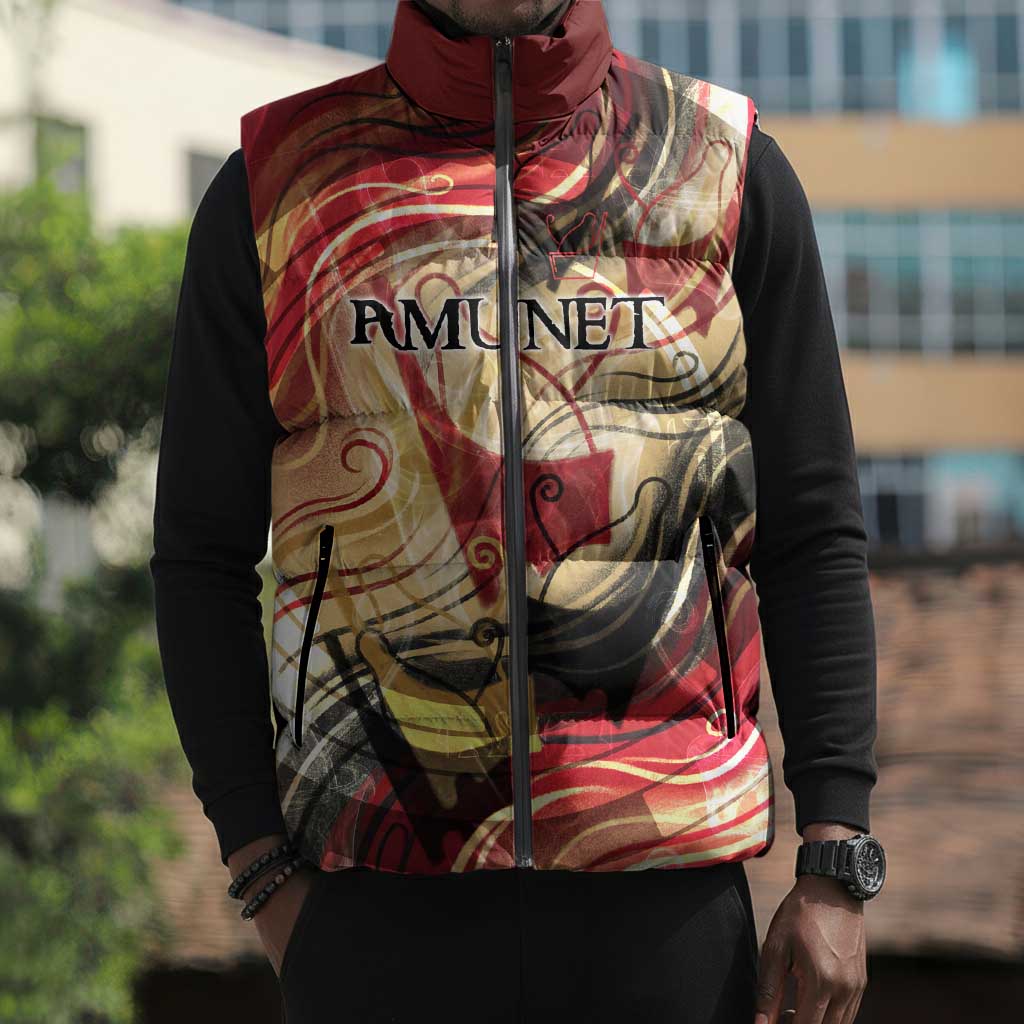 Amunet Sleeveless Puffer Jacket with Egyptian Queen Portrait Ancient Mythology