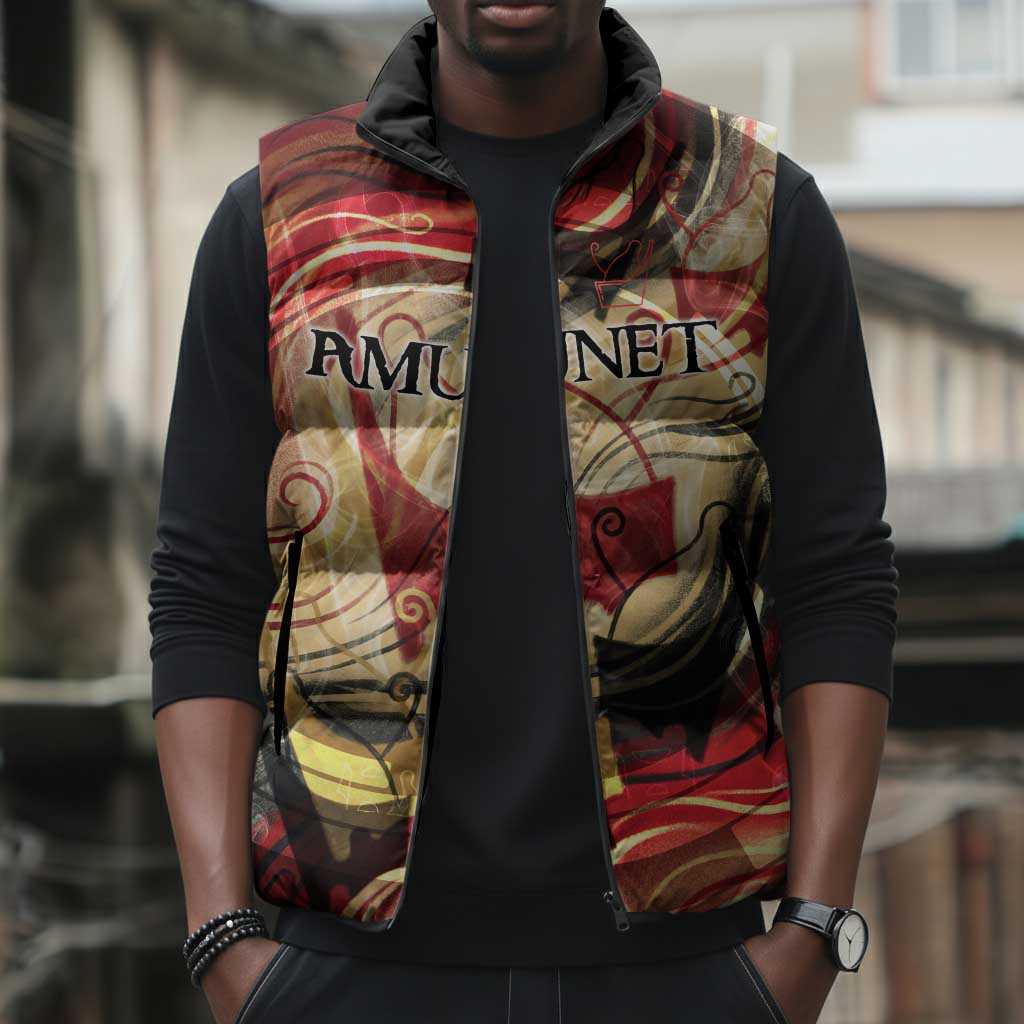 Amunet Sleeveless Puffer Jacket with Egyptian Queen Portrait Ancient Mythology