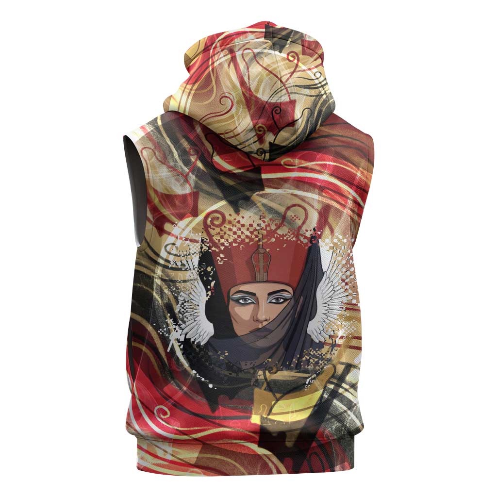 Amunet Sleeveless Zip Hoodie with Egyptian Queen Portrait Ancient Mythology