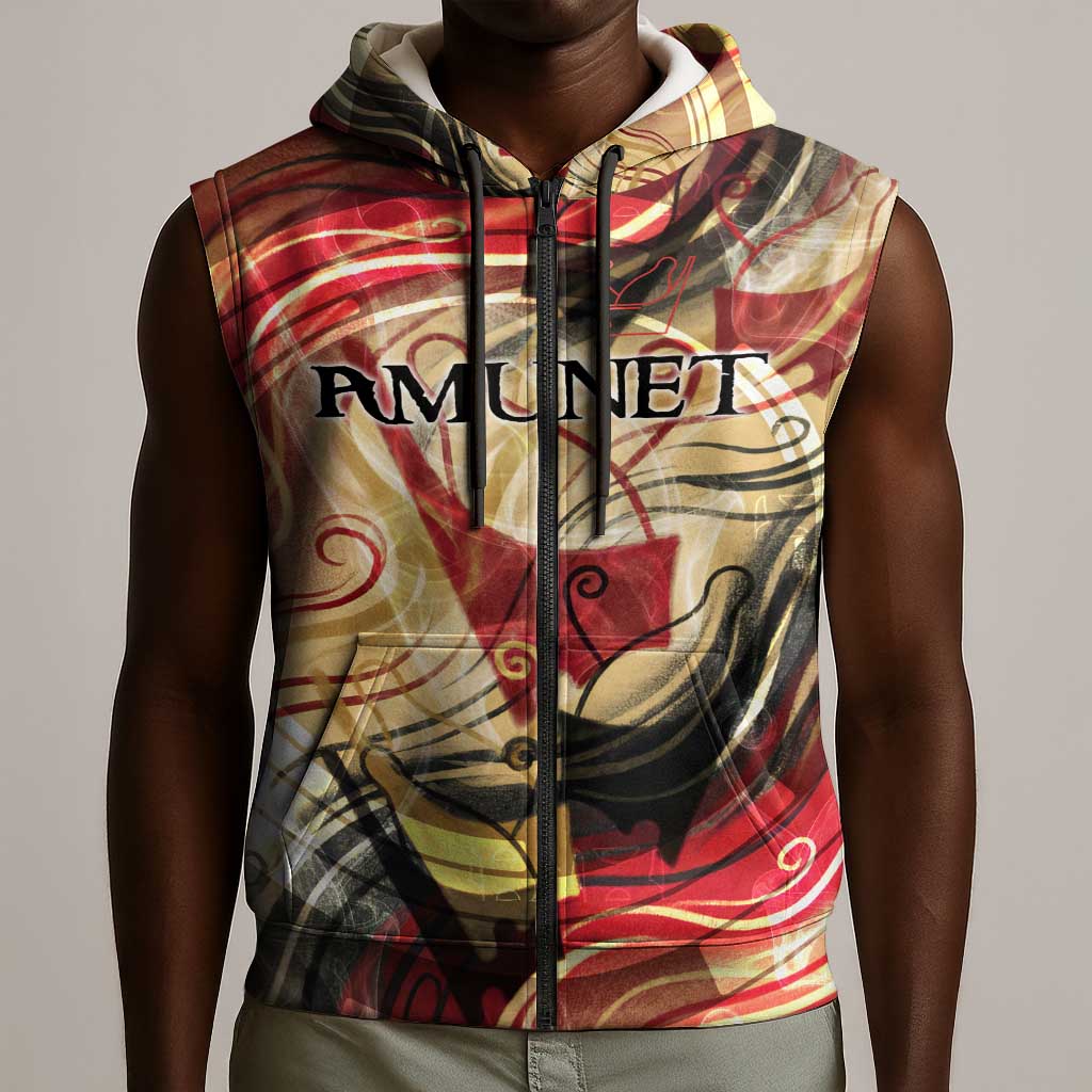 Amunet Sleeveless Zip Hoodie with Egyptian Queen Portrait Ancient Mythology