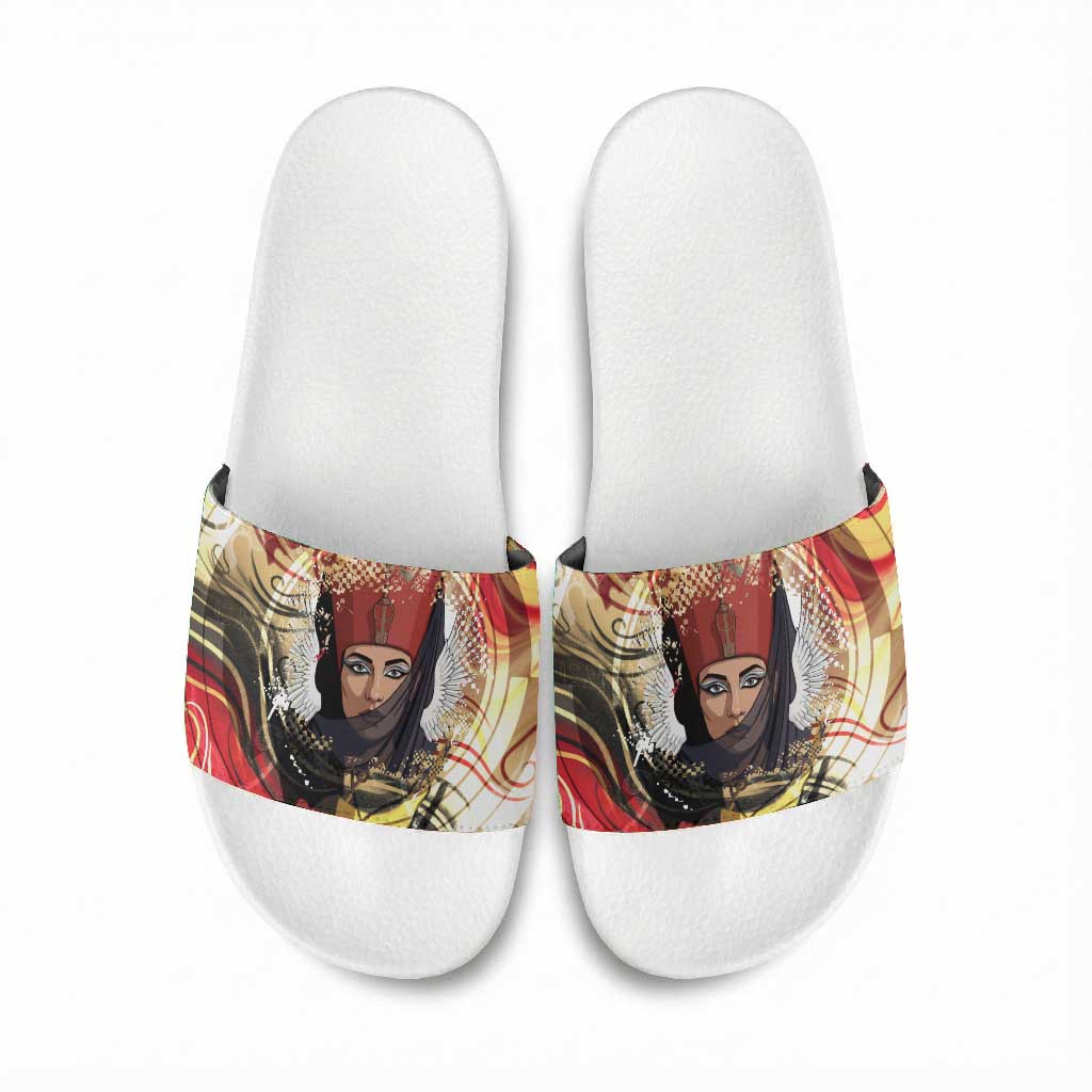 Amunet Slide Sandals with Egyptian Queen Portrait Ancient Mythology
