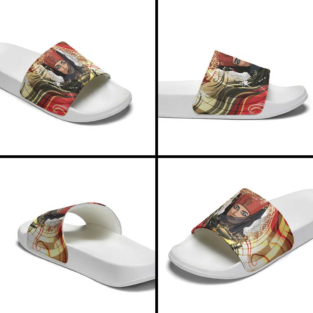 Amunet Slide Sandals with Egyptian Queen Portrait Ancient Mythology