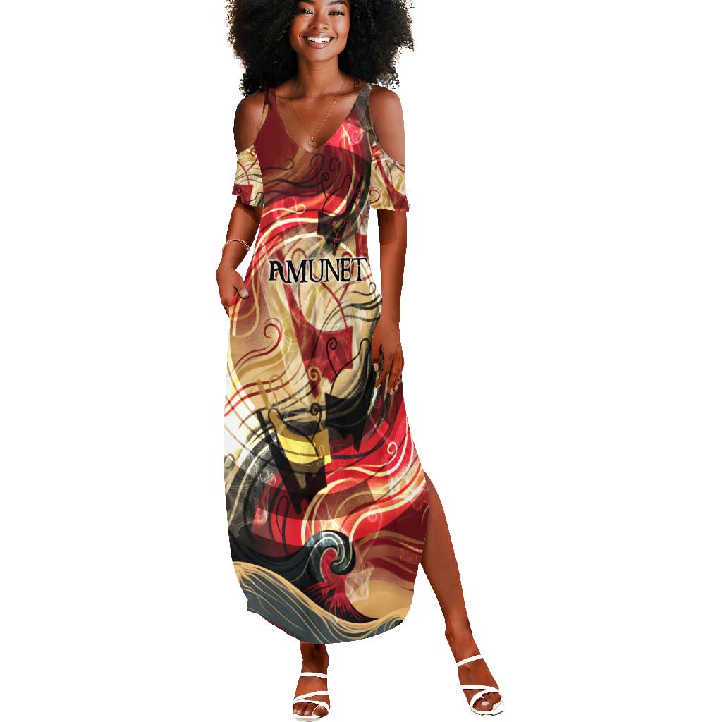 Amunet Summer Maxi Dress with Egyptian Queen Portrait Ancient Mythology