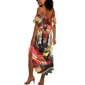 Amunet Summer Maxi Dress with Egyptian Queen Portrait Ancient Mythology