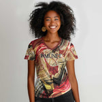 Amunet Women V-Neck T-Shirt with Egyptian Queen Portrait Ancient Mythology