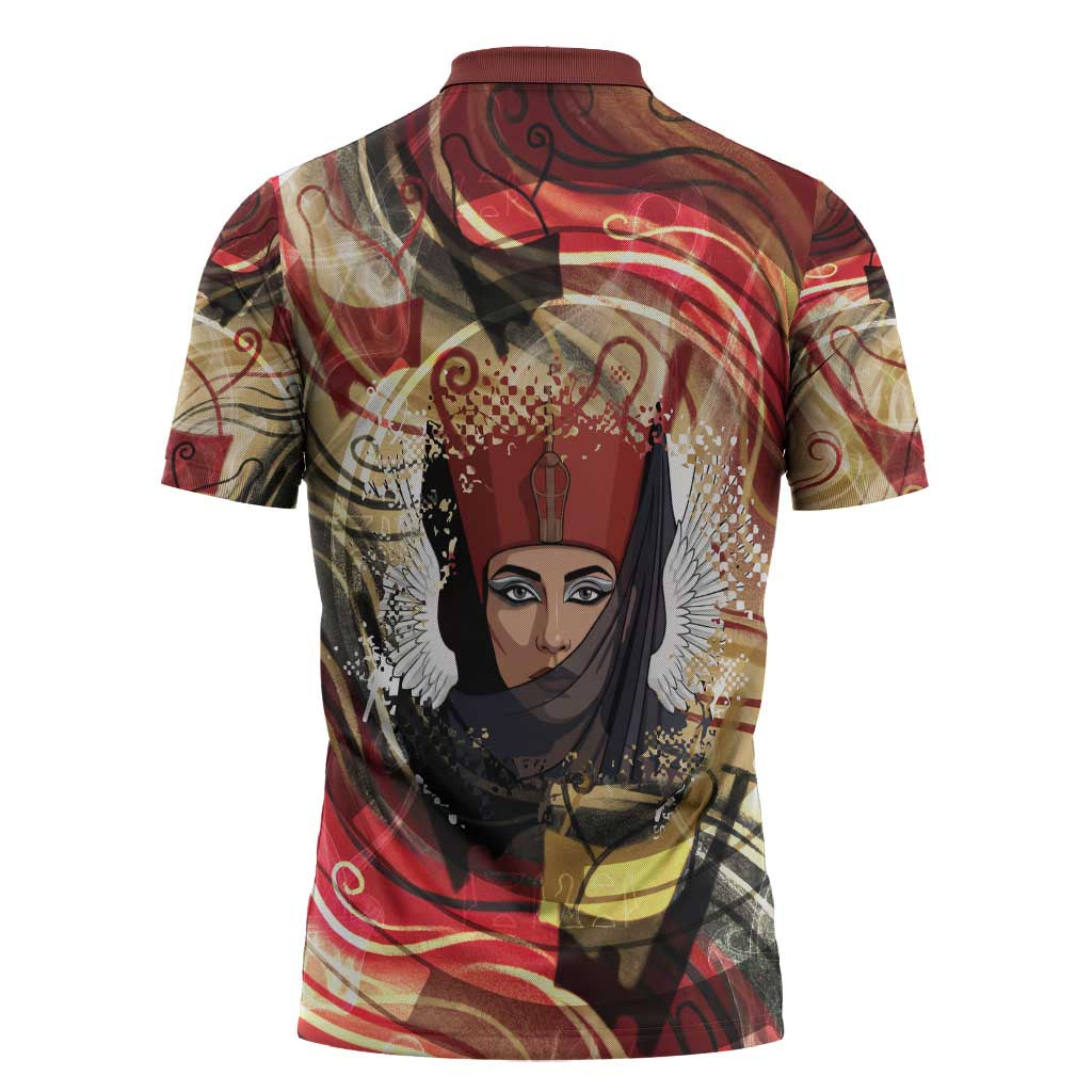 Amunet Zipper Polo Shirt with Egyptian Queen Portrait Ancient Mythology