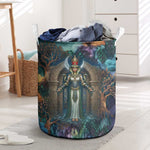 Amunet Ancient Temple Egyptian Laundry Basket with Golden Serpent Mythology in Teal Tones