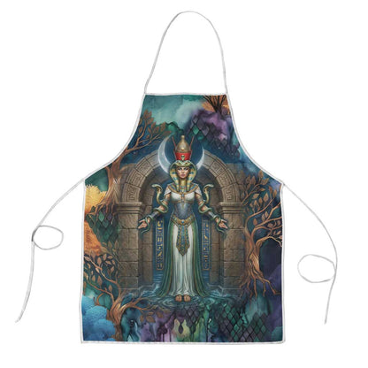 Amunet Ancient Temple Egyptian Apron with Golden Serpent Mythology in Teal Tones