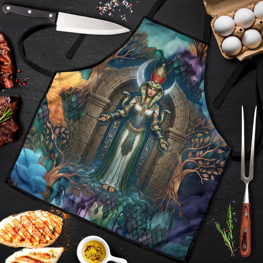 Amunet Ancient Temple Egyptian Apron with Golden Serpent Mythology in Teal Tones