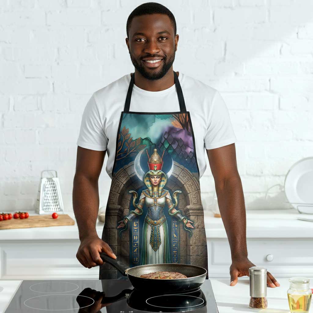 Amunet Ancient Temple Egyptian Apron with Golden Serpent Mythology in Teal Tones