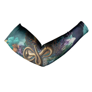 Amunet Ancient Temple Egyptian Arm Sleeves with Golden Serpent Mythology in Teal Tones