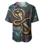 Amunet Ancient Temple Egyptian Baseball Jersey with Golden Serpent Mythology in Teal Tones
