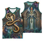 Amunet Ancient Temple Egyptian Basketball Jersey with Golden Serpent Mythology in Teal Tones