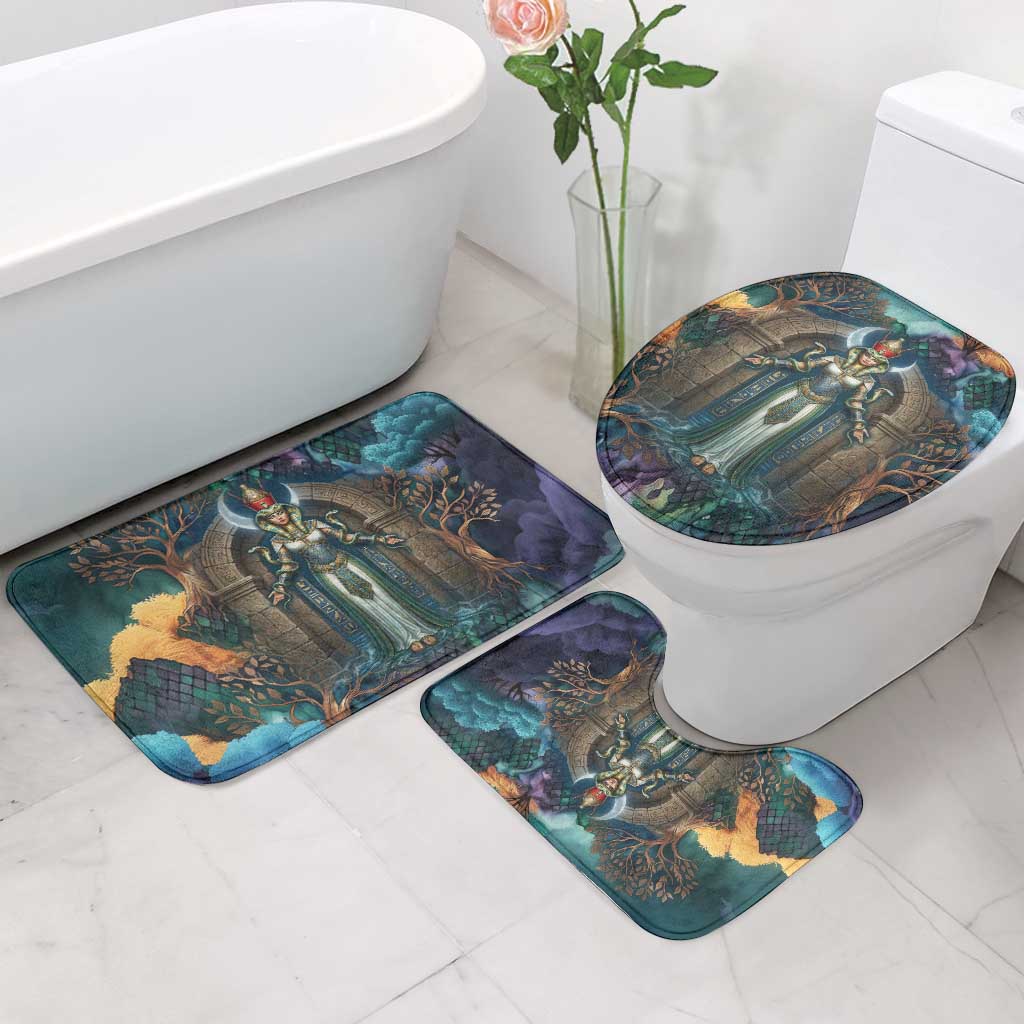 Amunet Ancient Temple Egyptian Bathroom Set with Golden Serpent Mythology in Teal Tones