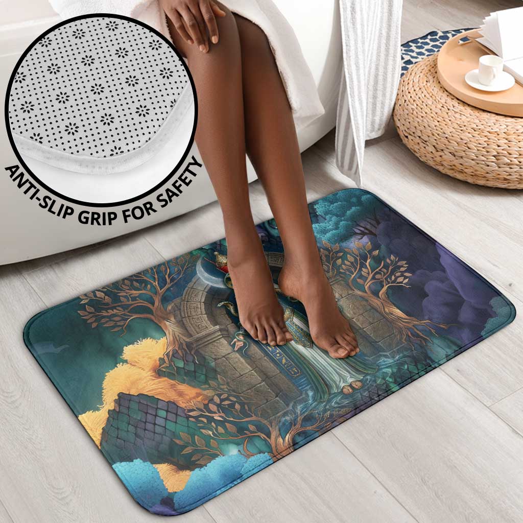 Amunet Ancient Temple Egyptian Bathroom Set with Golden Serpent Mythology in Teal Tones