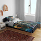 Amunet Ancient Temple Egyptian Bedding Set with Golden Serpent Mythology in Teal Tones