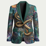Amunet Ancient Temple Egyptian Blazer with Golden Serpent Mythology in Teal Tones