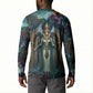 Amunet Ancient Temple Egyptian Button Sweatshirt with Golden Serpent Mythology in Teal Tones