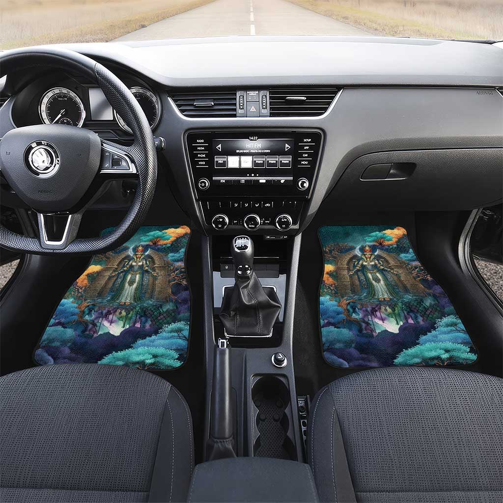 Amunet Ancient Temple Egyptian Car Mats with Golden Serpent Mythology in Teal Tones