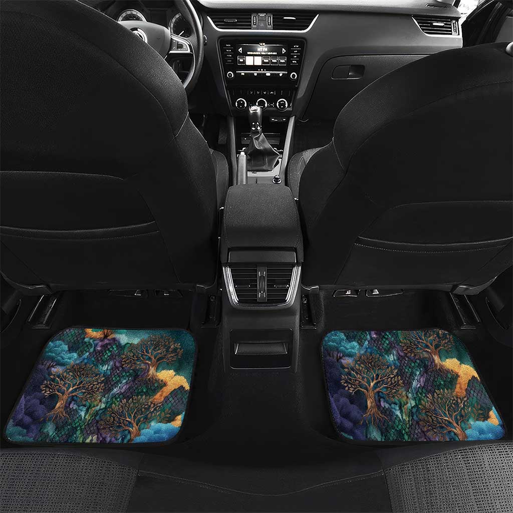 Amunet Ancient Temple Egyptian Car Mats with Golden Serpent Mythology in Teal Tones