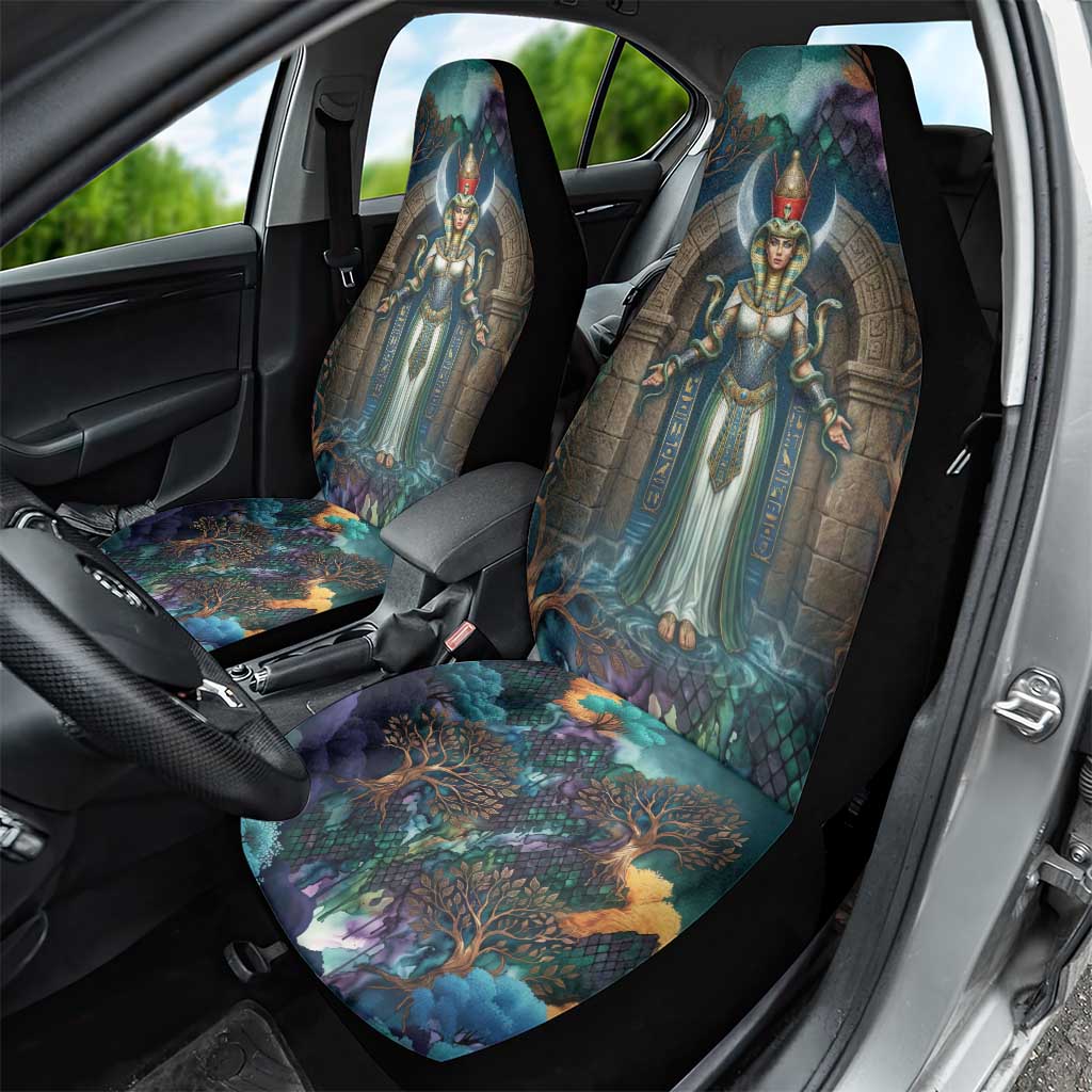Amunet Ancient Temple Egyptian Car Seat Cover with Golden Serpent Mythology in Teal Tones