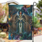 Amunet Ancient Temple Egyptian Garden Flag with Golden Serpent Mythology in Teal Tones