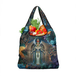 Amunet Ancient Temple Egyptian Grocery Bag with Golden Serpent Mythology in Teal Tones