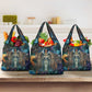 Amunet Ancient Temple Egyptian Grocery Bag with Golden Serpent Mythology in Teal Tones