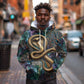 Amunet Ancient Temple Egyptian Hoodie with Golden Serpent Mythology in Teal Tones