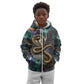 Amunet Ancient Temple Egyptian Kid Hoodie with Golden Serpent Mythology in Teal Tones
