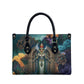 Amunet Ancient Temple Egyptian Leather Bag with Golden Serpent Mythology in Teal Tones
