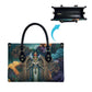 Amunet Ancient Temple Egyptian Leather Bag with Golden Serpent Mythology in Teal Tones