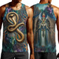 Amunet Ancient Temple Egyptian Men Tank Top with Golden Serpent Mythology in Teal Tones