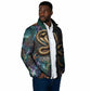 Amunet Ancient Temple Egyptian Padded Jacket with Golden Serpent Mythology in Teal Tones