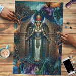 Amunet Ancient Temple Egyptian Puzzle with Golden Serpent Mythology in Teal Tones