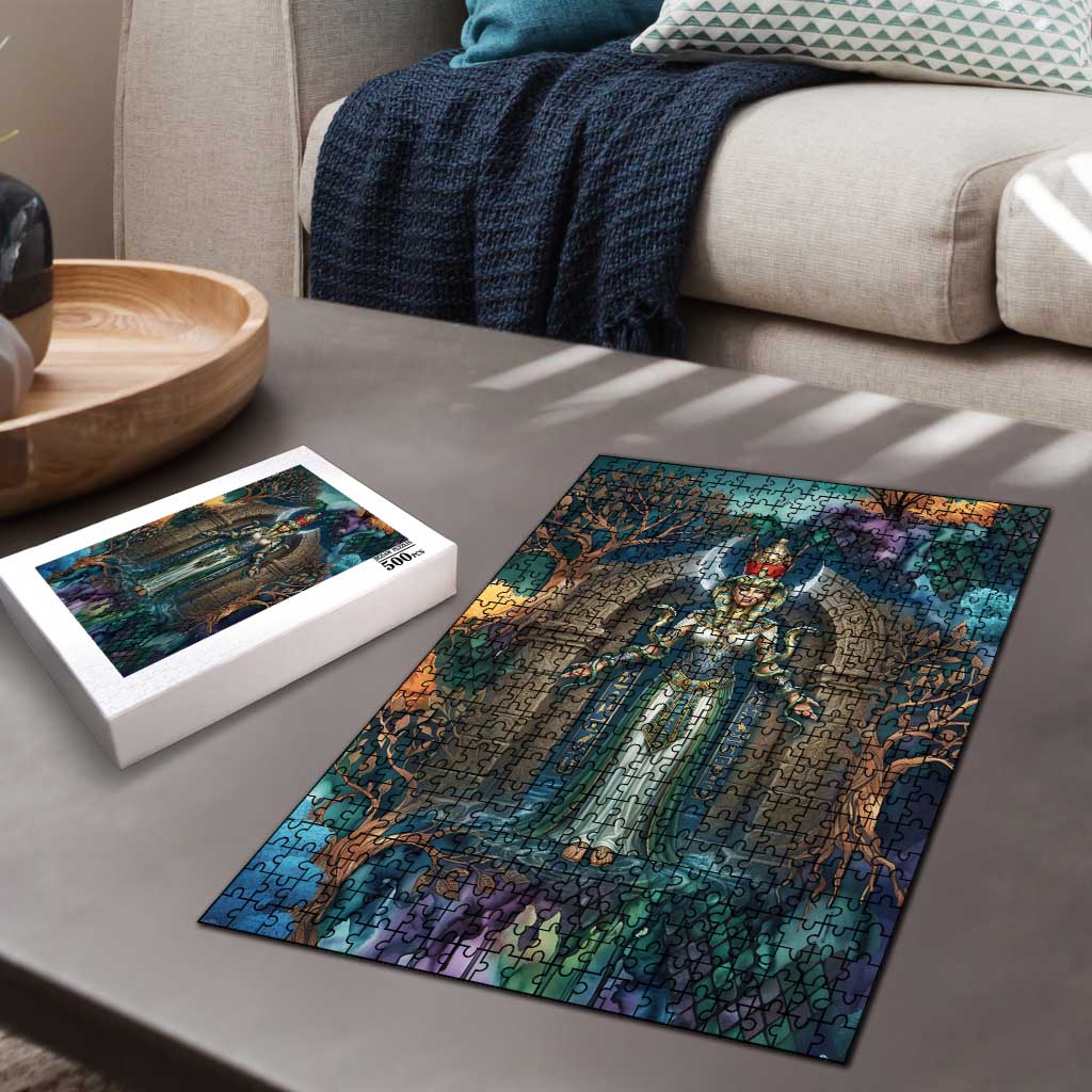 Amunet Ancient Temple Egyptian Puzzle with Golden Serpent Mythology in Teal Tones